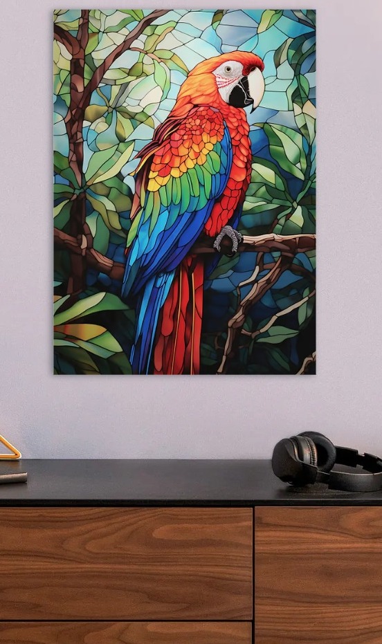 Colorful Parrot Stained Glass Style Art — metal poster wall art by Lineer